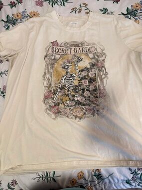 Maurices Cream 'Secret Garden' Skeleton Graphic Tee with Pink & Gold Accents